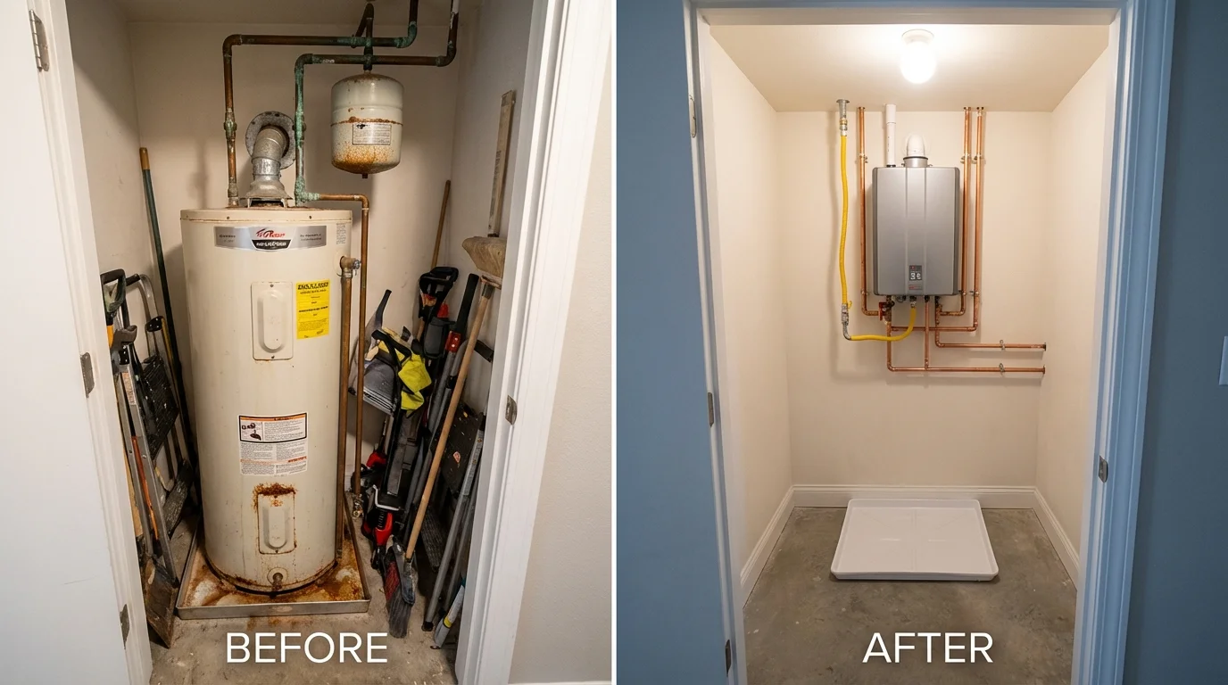 Tank water heater versus wall-mounted tankless unit comparison for Clarendon, TX homeowners
