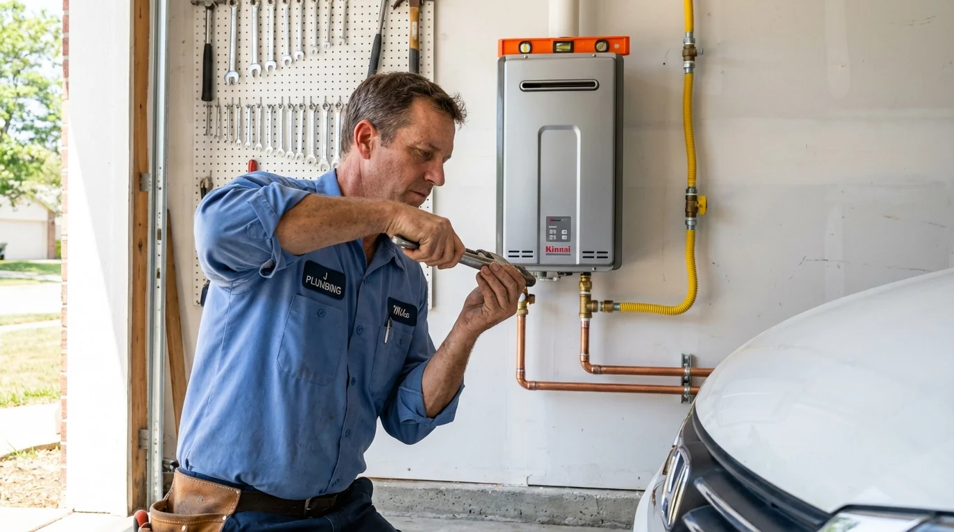 Tankless water heater installation by a Johns Plumbing LLC plumber in Clarendon