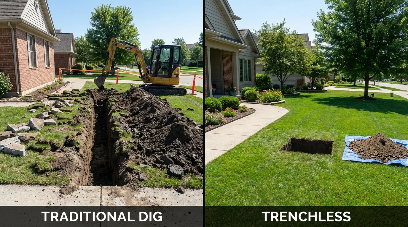 Trenchless sewer repair with minimal yard damage versus traditional excavation in Clarendon, TX